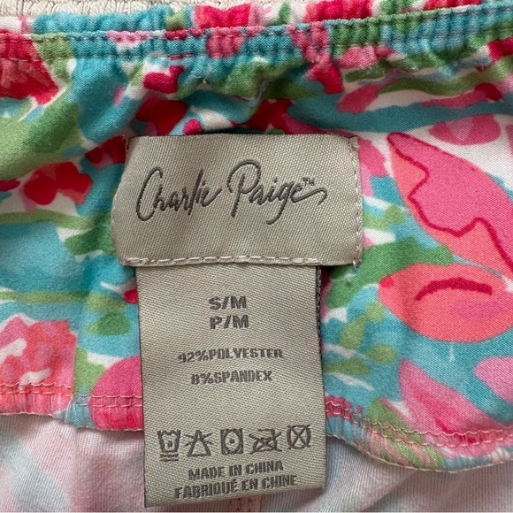 Charlie Paige Floral Print Pants - Pink, Green, White - Picture 2 of 4